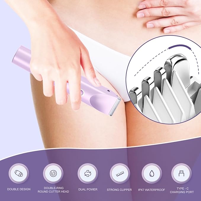 Bikini Trimmer for Women,Dermave Bikini Shaver,Electric Razors for Women Pubic Hair (Purple)