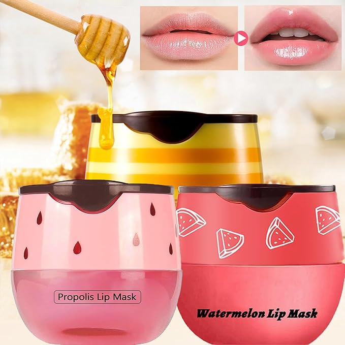 2 PCS Bee Lip Balm Honey Pot, Honey & Apple Lime Sleeping Lip Mask Overnight, Hydrating Prevention Dry and Cracked Lip Scrub, Reduces Lip Lines, Brightening Lip Color