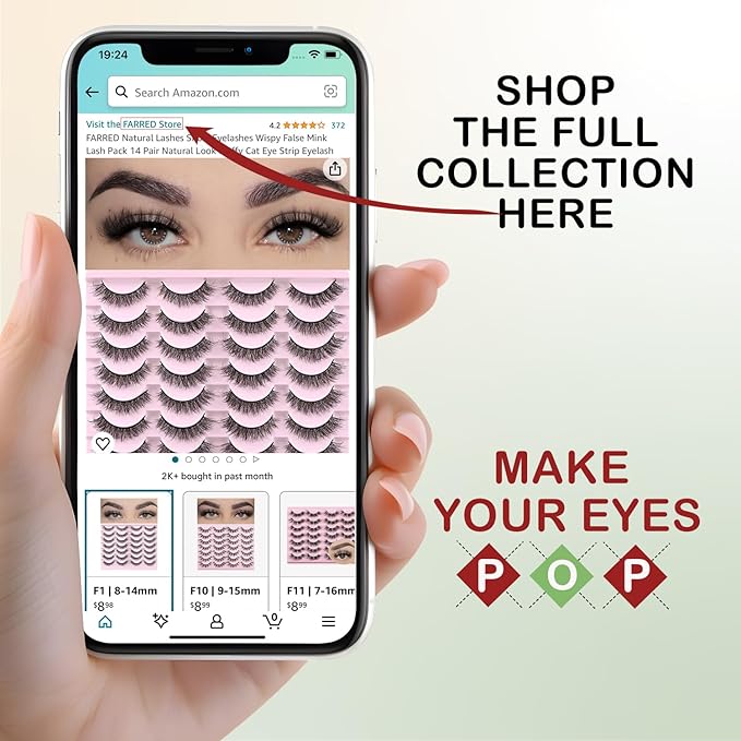 FARRED Half Eyelashes Natural False Lashes Wispy Cat Eye Strips Eyelash 14 Pairs Faux Mink Strip Eye Lashes Pack for Daily Makeup (F20 | 8-15 mm)