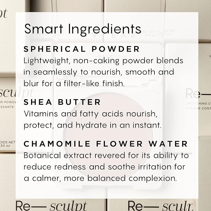HALEYS Re-sculpt Smoothing Contour Powder (Medium) Lightweight, Non-Caking, Nourishing & Skin-Softening, Infused with Shea Butter & Chamomile Flower Water to Soothe Skin