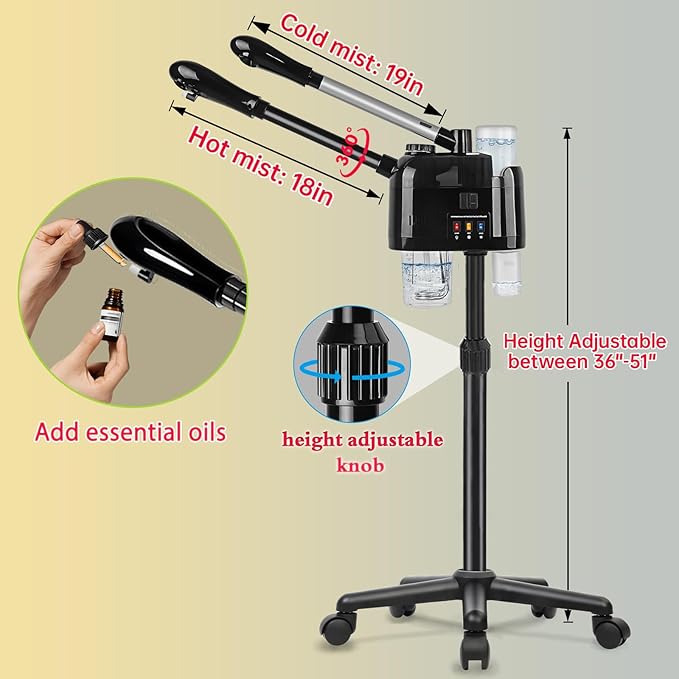 Hot and Cold Facial Steamer Professional Facial Steamer on Wheels for Esthetician Facial Deep Cleaning