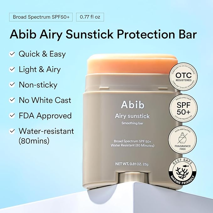 Abib Airy Sunstick Protection Bar DUO Broad Spectrum SPF50+ 1.62 oz / 46 g (Semi-matte) | Korean Suncreen Stick Suncare Sunblock, No Whitecast, Protector Solar Barra, Water resistant