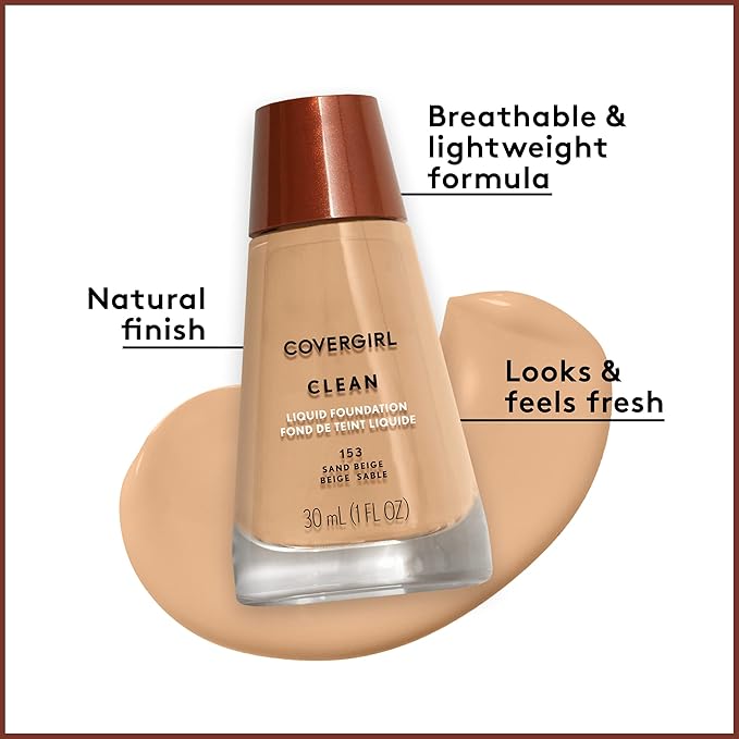 COVERGIRL Clean Normal Skin Foundation (Packaging May Vary) , 125 BUFF BEIGE, 1 Fl Oz (Pack of 1)