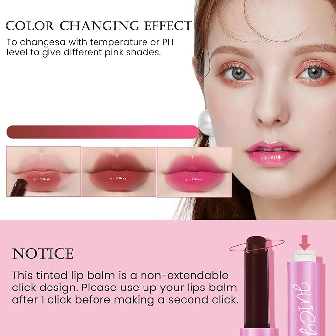 DAGEDA 3PCS Tinted Lip Balm, Moisturizing Magic Color Changing Lipstick, Soothing Hydrating Lip Balm Tinted, Glossy Lip Plump Gloss Butter Balm for Women, Lightweight, Non-Greasy, 04+05+06