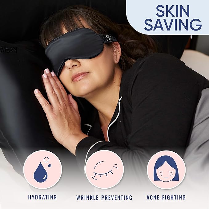 Blissy Silk Pillowcase - 100% Pure Mulberry Silk - 22 Momme 6A High-Grade Fibers - Silk Pillow Cover for Hair & Skin - Regular, Queen & King (Black, Standard)