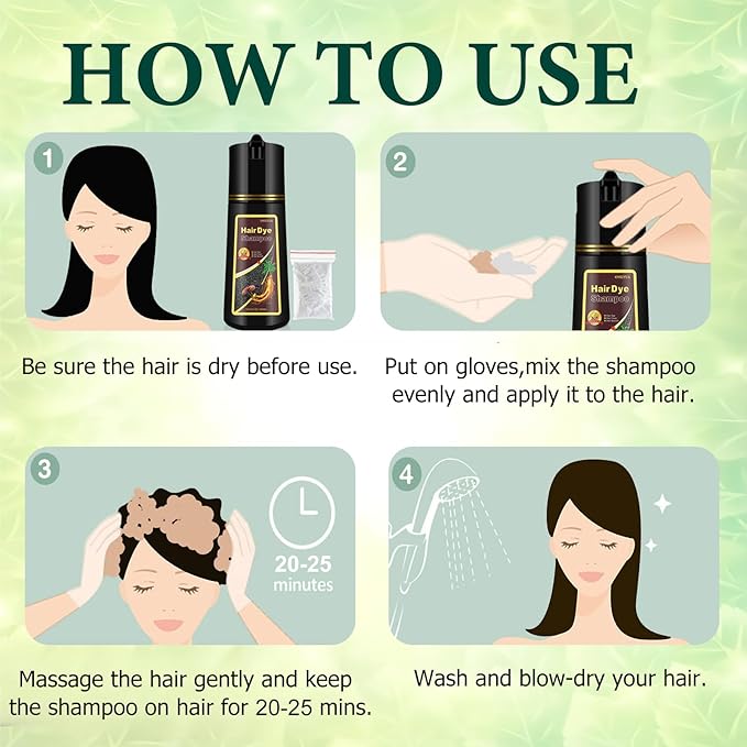 Instant Brown Hair Dye Color Shampoo 3 in 1 for Gray Hair Coverage - Herbal, Easy to Use, Long Lasting for Women & Men, 500Ml (Dark Brown)