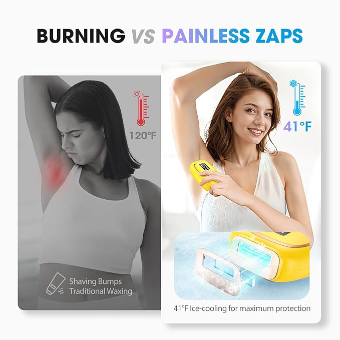 IPL Laser Hair Removal Device for Women & Men - Home 45°F Ice-Cooling Contact for Painless & Long-Lasting Results, 86% Hair Reduction in 3 Weeks for Full Body & Bikini Line, Light Yellow