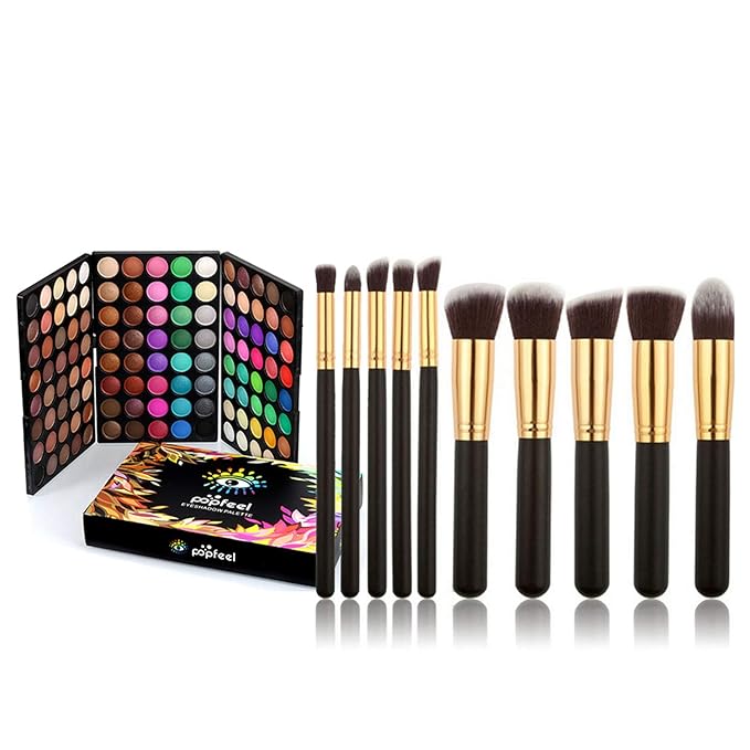 120 Color Eyeshadow Palette Kit with 10 Pcs Foundation Makeup Brush, Professional Daily Use Colorful with Velvety Texture Eyeshadow Palette, Highly Pigmented Waterproof Long Lasting Makeup