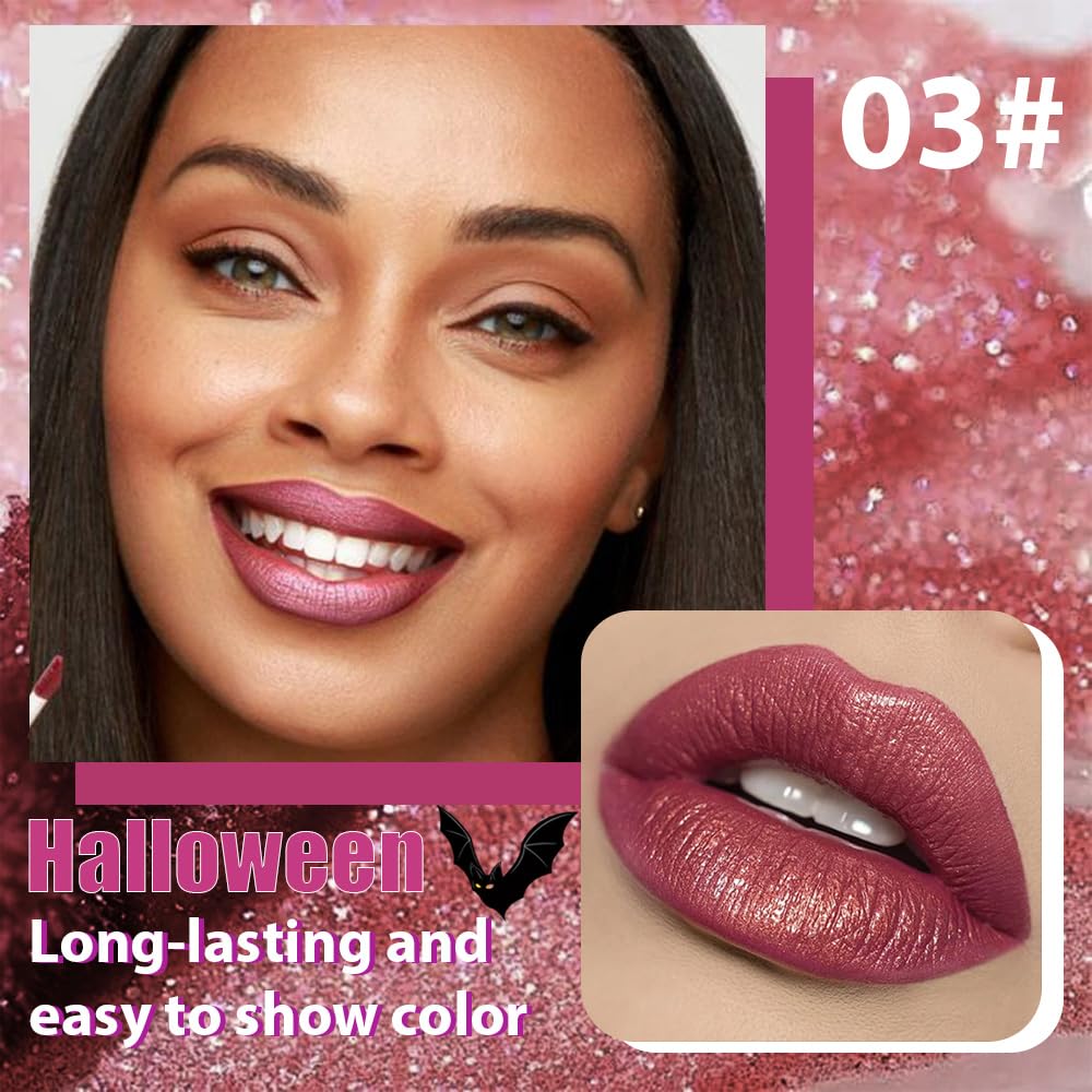 Red Purple Metallic Lipstick for Women,Glitter Sparkling Liquid Lipstick,Long Lasting Waterproof Lightweight Comfortable Non-Drying Bold Dark Lip Gloss for Gothic Stage Makeup,Vegan