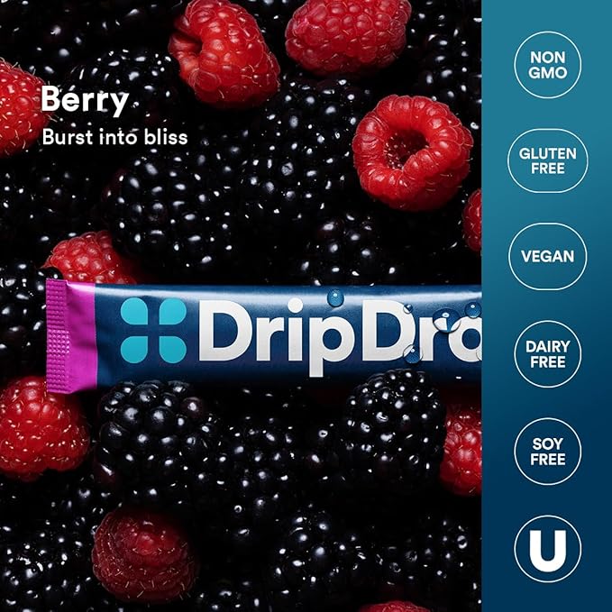 DripDrop Hydration Packets - Berry - Single Serve Electrolytes Powder Drink Mix - Non-GMO, Gluten Free, Vegan - 32 Sticks