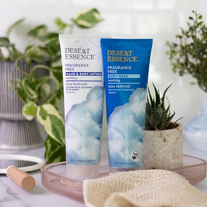Desert Essence Fragrance Free Hand & Body Lotion - 8 Fl Ounce - Soothing - Aloe Vera - Shea Butter - Green Tea - Coconut Oil - Jojoba Oil