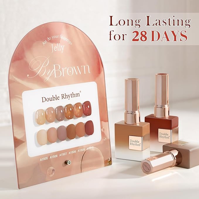 Double Rhythm 6 Pcs 15 ML Gel Polish Set Same Color Same Bottle Soak Off Gel Polish Kit Nail Art Manicure Salon DIY at Home for Women (Translucent Milky Brown Nude Orange Rose Red-T6-1)