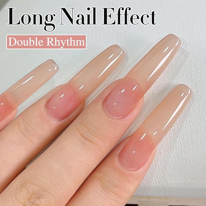 Double Rhythm Translucent Gel Polish Sheer Neutral Natural Light Milky Same Color Same Bottle 15ML Jelly Nail Polish Nail Art DIY at Home (Peach Cream-A1413)