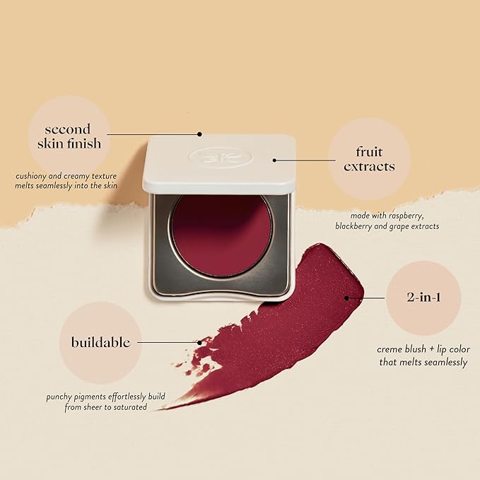 Honest Beauty 2-in-1 Creme Cheek Blush + Lip Color | EWG Verified, Vegan + Cruelty Free | Plum Berry, .1 oz