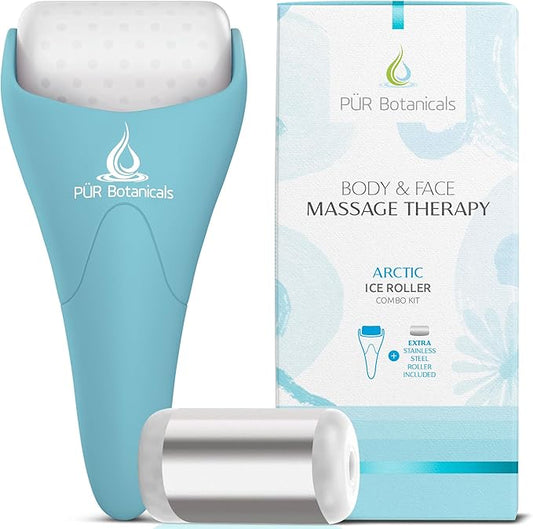 Arctic 2-in-1 Set Cryotherapy Ice Roller for Face Wrinkles Massager - Skin Care Tool for Puffiness - Cooling Ice Facial Eye Skin Roller - Reduce Puffiness and Relief Migraine Pain