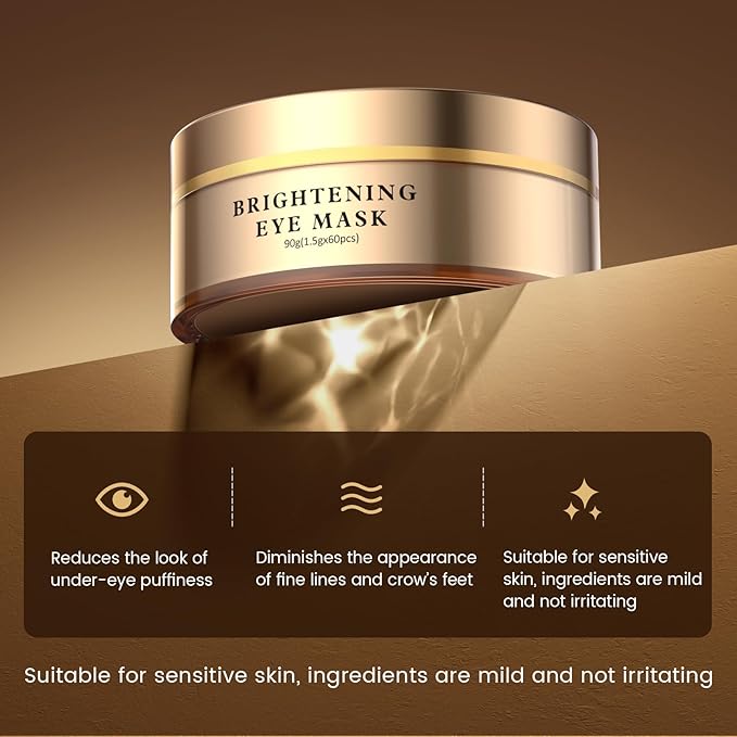 Caffeine Brightening Eye Masks - Under Eye Patches for Dark Circles, Eye Bag, Wrinkle, Puffiness with Hyaluronic Acid - Hydrating Eye Masks for Women and Men, Less Tired