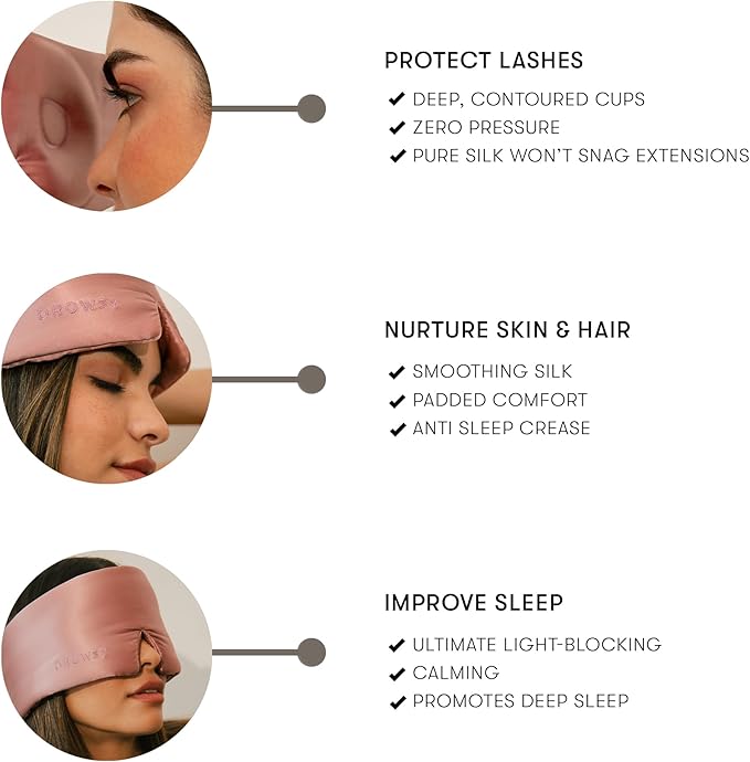 DROWSY Eyelash Protecting Silk Sleep Mask for Natural Lashes & Extensions. Deep Eye Cups, Zero Pressure, Total Blackout, Full Wraparound (Damask Rose)