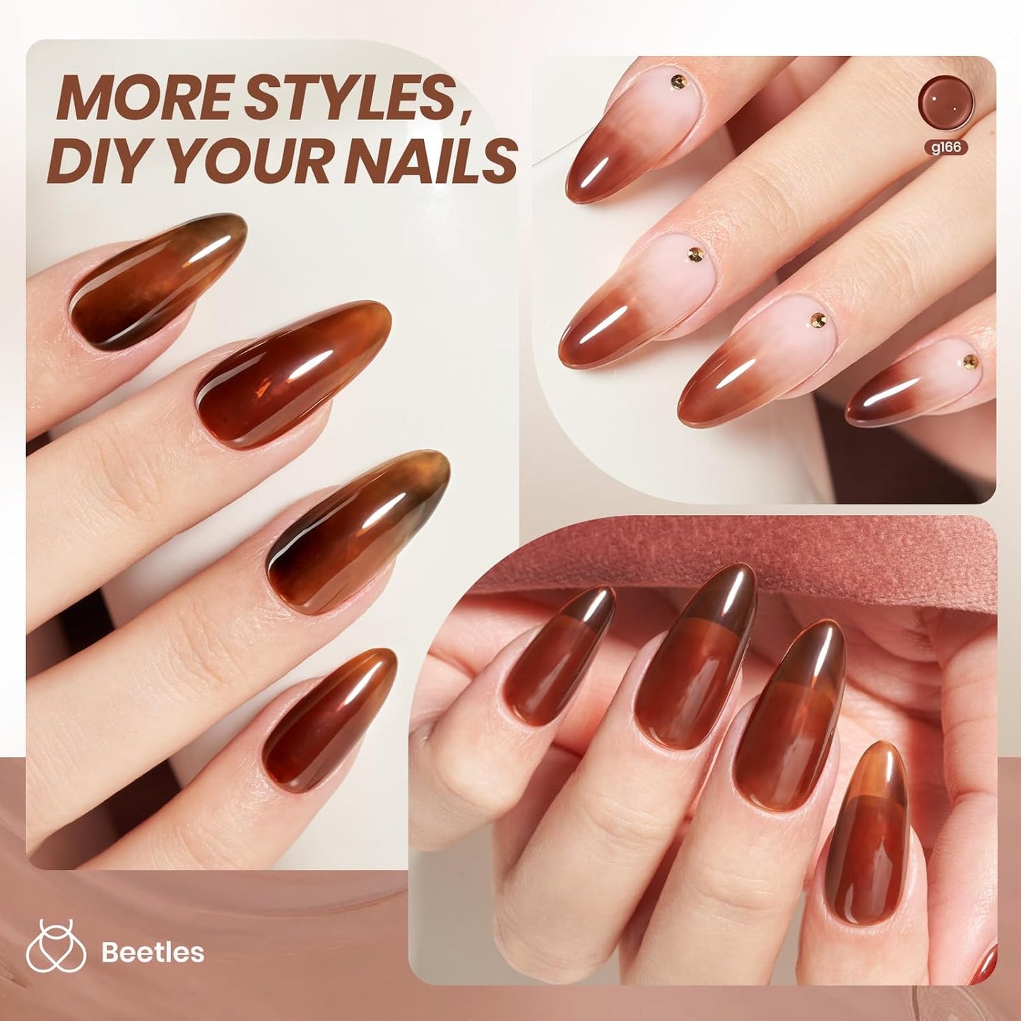 Beetles Brown Gel Nail Polish - 15ML Mocha Brown Jelly Natural Fall Gel Polish Nail Concealer Sheer Translucent Effect Soak Off UV Mocha Mist Collection French Nail Art Manicure Gift for Women