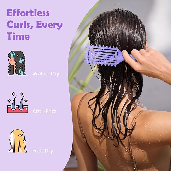 Curl Defining Brush, Curly Hair Brush Defining with Side Gear for Combing, Shaping, and Styling Curly Hair, Lightweight Candy Brush Suitable for All Wet or Dry Hair Types for Women and Men (Purple)