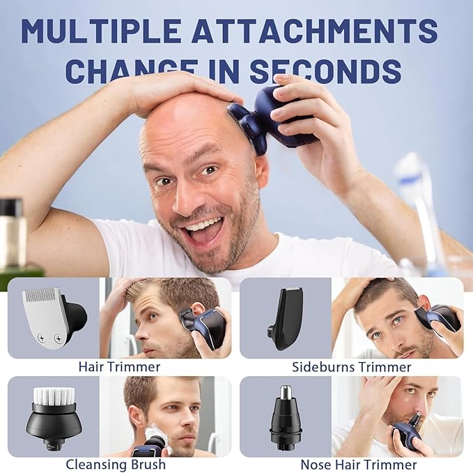 Head Shaver 7D, Wyklaus Upgrade Head Shavers for Bald Men, Head Electric Razor with Nose Hair Trimmer, Waterproof Wet/Dry Mens Grooming Kit, Anti-Pinch, LED Display, USB Rechargeable111