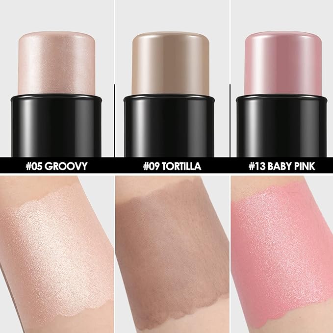 FOCALLURE 3 Pcs Cream Contour Sticks,Shades with Highlighter & Bronzer & Blush,Non-greasy Long-wear Face Contouring Pen,Easy to Sculpt the Face and Create a Lightweight Finishing Makeup,FAIR