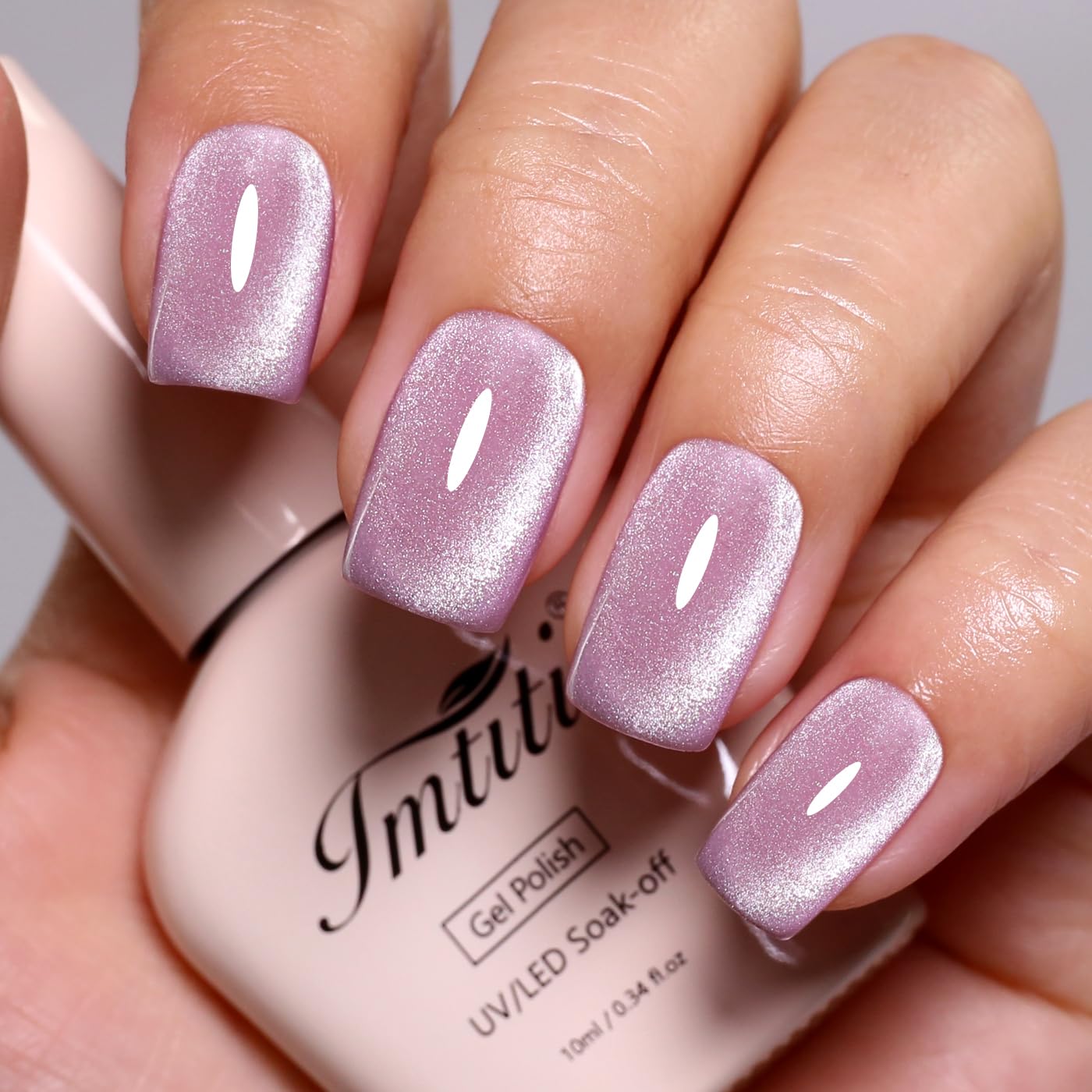 Imtiti Cat Eye Gel Nail Polish, Light Purple Holographic Magnetic Crystal Nail Gel Polish With Magnet Glittery Galaxy Spring Summer Kit Soak Off UV Led 10ML