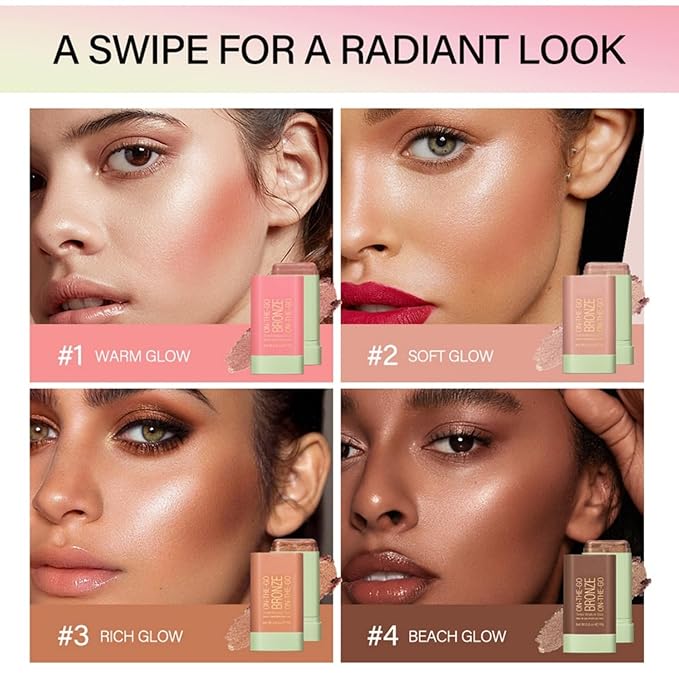 Bronzer Stick 4 Colors Blendable and Buildable Face Bronzer Face Shaping Long Lasting Cream Contour Bronzer Stick (02 Soft Glow)