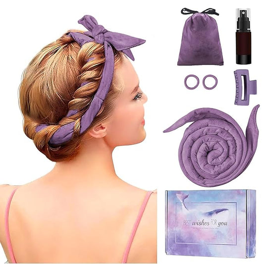 Heatless Curling Rod Headband, Upgraded 60" Extra Long Heatless Curls Headband Soft Hair Curlers to Sleep In Hair Rollers No Heat Curls (Light Purple)