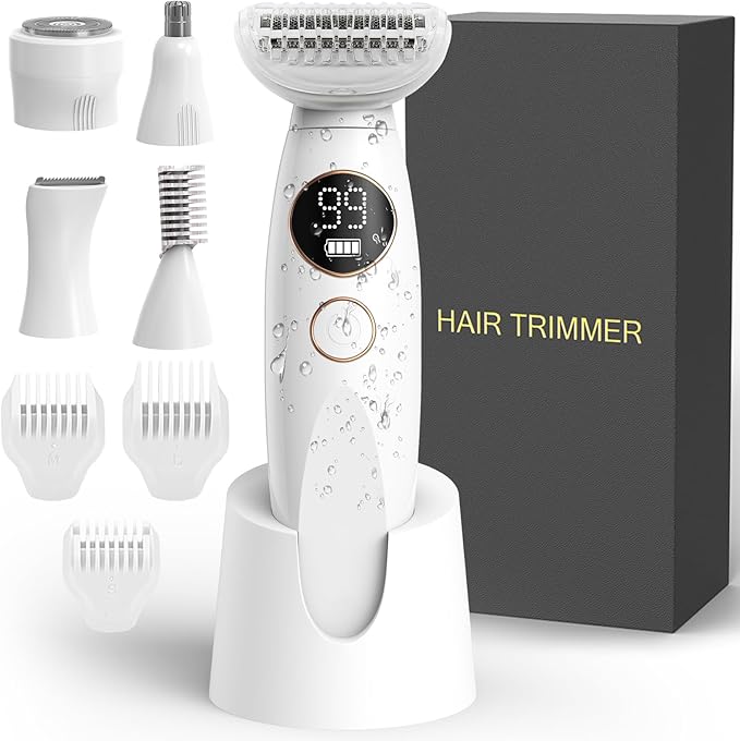 5 in 1 Bikini Trimmer for Women, Electric Razors for Women Pubic Hair Trimmer Waterproof Facial Hair Removal Cordless Electric Bikini Shaver with USB Charge Dock