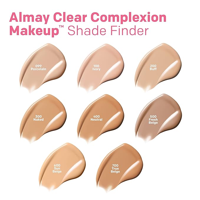 Almay Clear Complexion Acne Foundation Makeup with Salicylic Acid - Lightweight, Medium Coverage, Hypoallergenic, Fragrance-Free, for Sensitive Skin, 500 Fresh Beige, 1 fl oz.