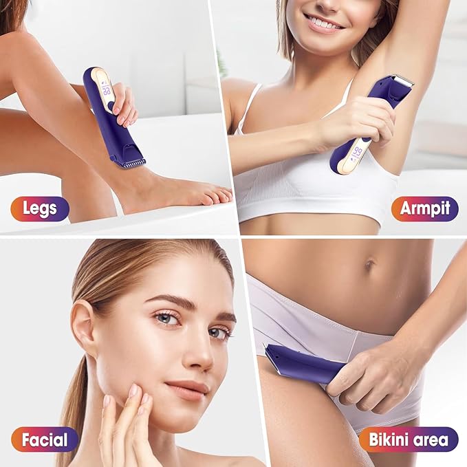 Bikini Trimmer for Women,Wet/Dry Personal Pubic Hair Trimmer Womens Electric Razors Shaver for Underarm Leg Arm Body Hair Private Area,LED Light Ceramic Blade IPX7 Waterproof Rechargeable LCD Display