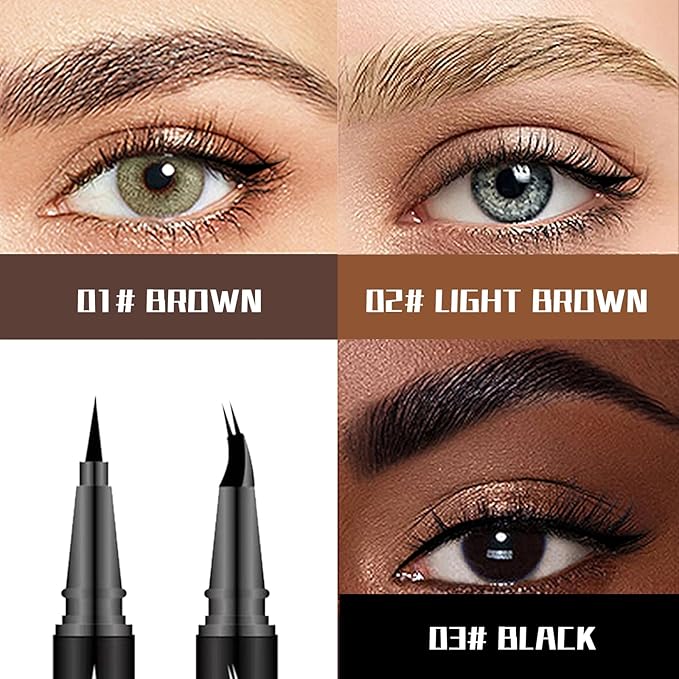 Curved 2 Tip Eyebrow Pen-Light Brown Eyebrow Pencil With Black Eyeliner 2-in-1 Dual-Ended Create Natural Hair-Like Brows,Waterproof,Smudge Proof,Long Lasting All-Day