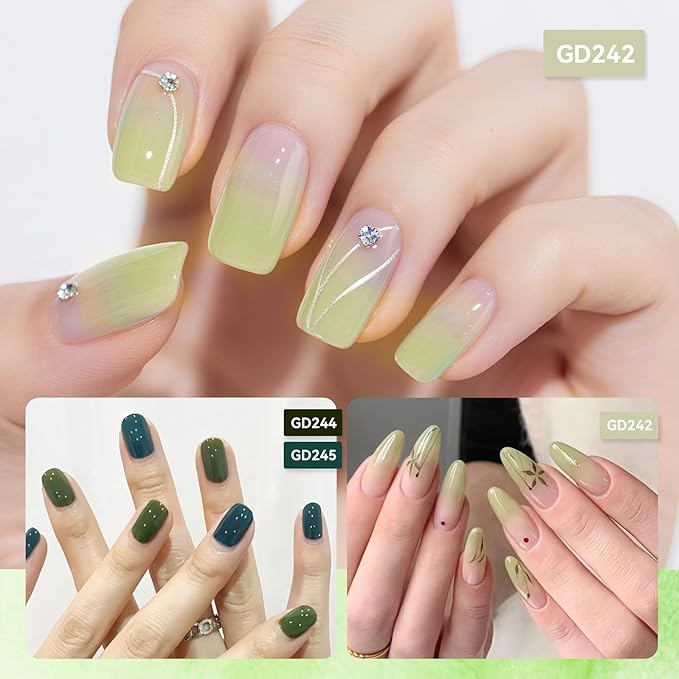 JODSONE Jelly Gel Nail Polish Set of 6 Colors Green Set Need U V Cured for Nail Art Manicure DIY Salon at Home Gift for Women