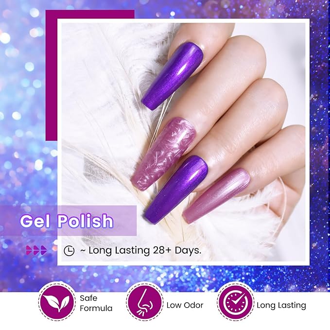 JODSONE 10ml Gel Nail Polish Set Glitter 6Colors Dark Green Glitter Pink Deep Blue Gel Polish Lacquer Glossy Art for Nail and Salon Need U V Lamp