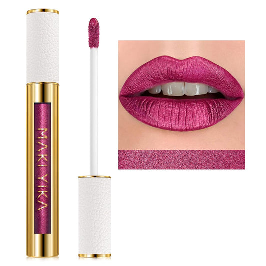 MAKI YIKA Metallic Lipstick - Long Lasting Hot Pink Lipstick for Women, High Shine No Smudge Transferproof Full-Coverage Lip Gloss (BR02 Metal Barbie)