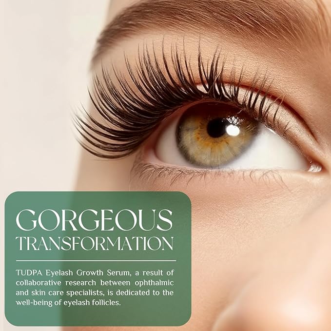 Eyelash Growth Serum: Promotes natural lash growth for longer, thicker, and stronger lashes while nourishing lash health. Vegan, cruelty-free & gentle on sensitive eyes. 3mL (2-month supply)