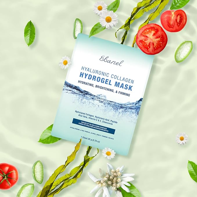 Ebanel 10 Pack Hydrogel Collagen Face Mask with Hyaluronic Acid, Vitamin C, Peptide, Aloe, Instant Brightening Hydrating Face Masks Skincare Korean Sheet Mask, Skin Firming, Lifting Anti Aging Masks
