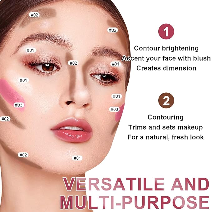 6 Colors Cream Contour Stick Makeup Kit, Shades with Highlighter, Blush and Double-End Bronzer Contour Stick for Sculpt the Cheeks, Long Lasting, Waterproof, Matte & Dewy Finish(SET C)