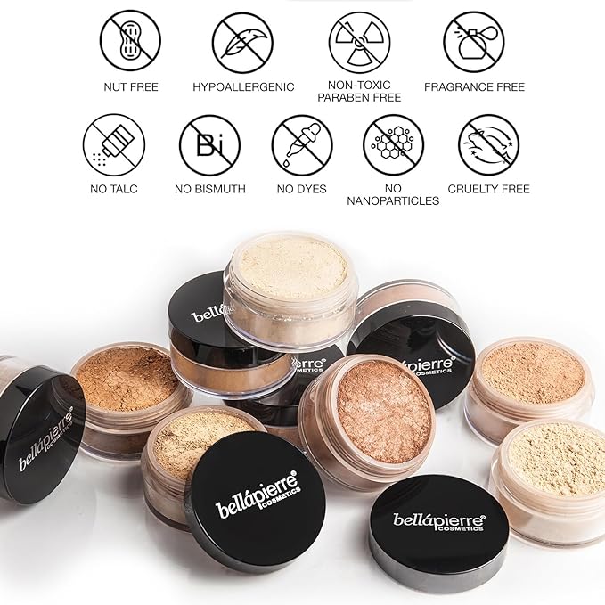 bellapierre Mineral Foundation SPF 15 - Loose Powder Foundation | Vegan & Cruelty Free Natural Makeup | Full Coverage Matte Finish | Hypoallergenic | Oil & Talc Free - 0.32 Oz - Brown Sugar