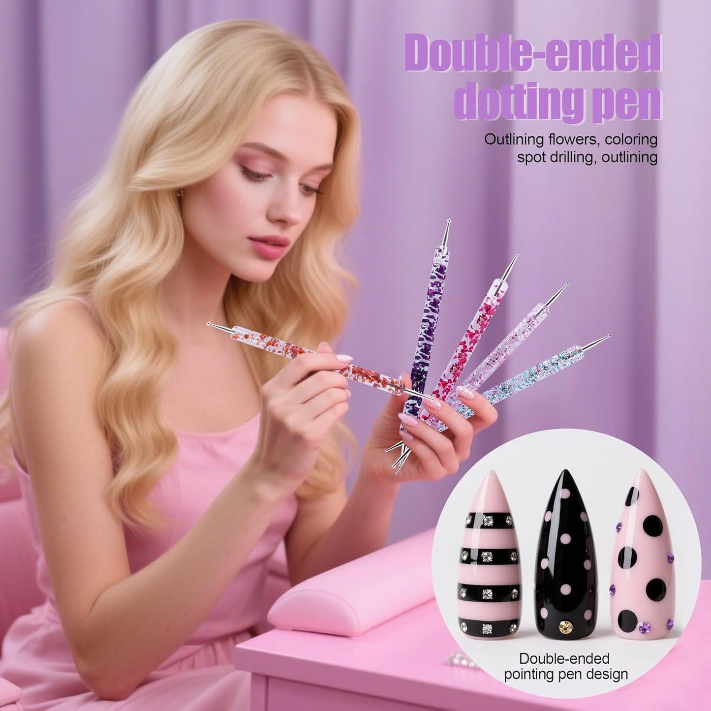 Artdone 28pcs Nail Art Brushes, Nail Art Tool Set, Dotting Tools, Dust Brush,Striping Brushes for Long Lines, Drawing Pen For Gel Polish Design supply