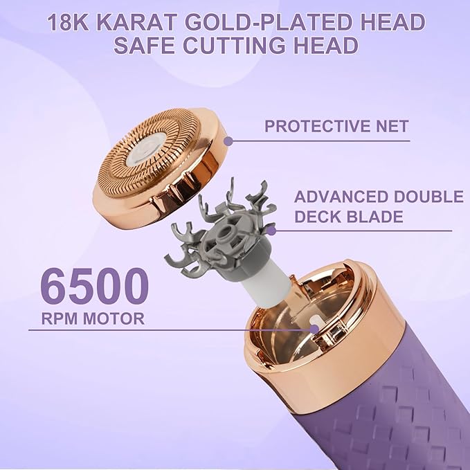 Facial Hair Remover for Women, Painless Rechargeable Hair Removal Device, Comes with 2 Replacement Heads, Portable Electric Shaver/Razors for Face, Chin, Upper Lip, arms (Cinnamon)