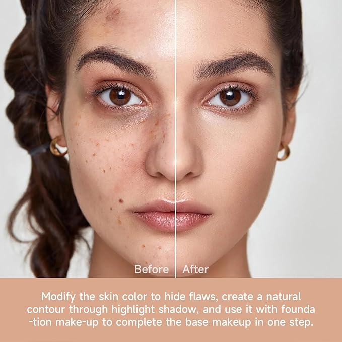 Foundation Concealer Palette with Makeup Sponges & Applicator, 11 Pcs Foundation Powder Concealers Eye shadows Blush Makeup Brushes, 2 in 1 Compact Contouring Duo Layer Plate, Pearl White