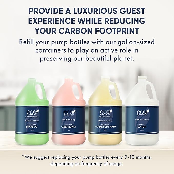 1-Shoppe Eco Botanics 10 Piece Ecobox All-In-Kit | White Tea and Honey Soap | 3 Shampoo, 2 Conditioner, 3 Body Wash & 2 Lotion | 10.14oz Hotel Soaps and Toiletries Bulk | Personal Care Products