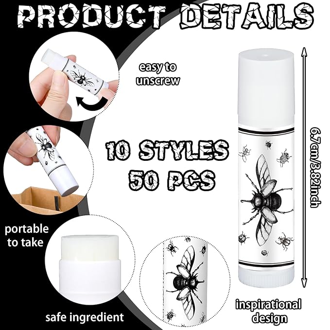 50 Pcs Halloween Spooky Lip Balm Gifts Bulk Vintage Apothecary Skull Lip Balm Favors Honey Flavor Lip Balms Halloween Party Supplies Goodies Halloween Treat Bag Stuffer for Kids Adults