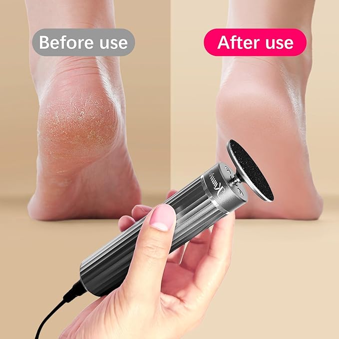 5.3'' Electric Foot Callus Remover with 80pcs Sandpaper Discs & Brush, Professional Aluminum Ergonomic Pedicure Tool, Stepless Speed & Reverse Control for Dead Skin Removal (Grey)