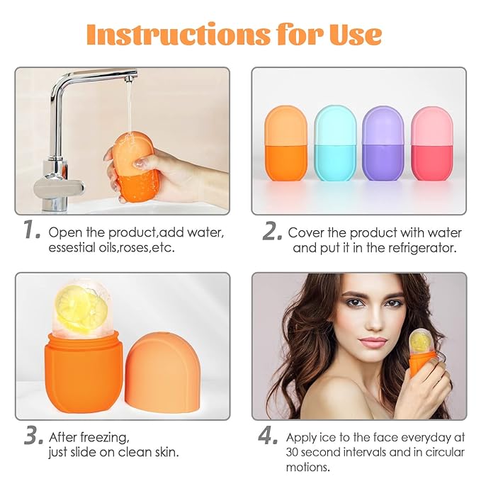 Ice Roller for Face and Eye, Upgrated Ice Face Roller Puffiness Relief Ice Roller Skin Care Tools, Ice Facial Cube, Gua Sha Face Massage, Silicone Ice Mold for Face Beauty ( Orange)
