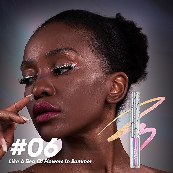 CHARMACY Chameleon Liquid Eyeliner, Liquid Glitter Eyeliner, Highly Pigmented, Metallic MultiColor Shifting waterproof Eyeliner, Ultra-Fine Tip, Longwearing, Smudge-proof (#307)