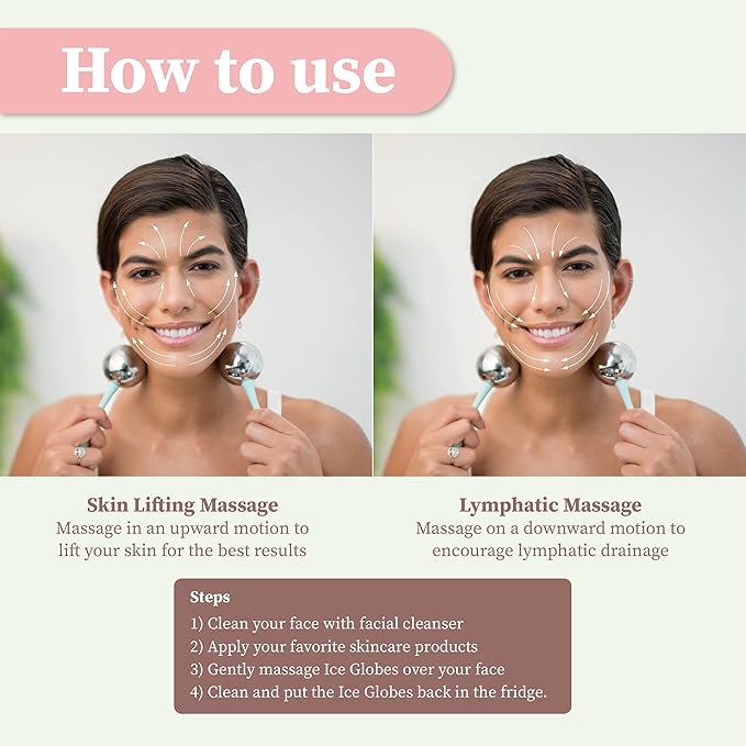 Facial Ice Globes for Face - 360 Stainless Steel face wand Globes Massager For Puffy Eyes & Dark Circles, Stimulates Collagen to Tighten Skin & Shrink Pores, Enhance Circulation & Smooth Looking Skin