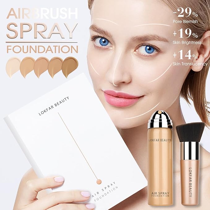 AirBrush Foundation Spray, Silky Mist Foundation Spray Makeup Set with Brush, Full Coverage Foundation for Smooth Radiant Finish, Formula Breathable Lightweight Hydrating | #03 Warm Peach