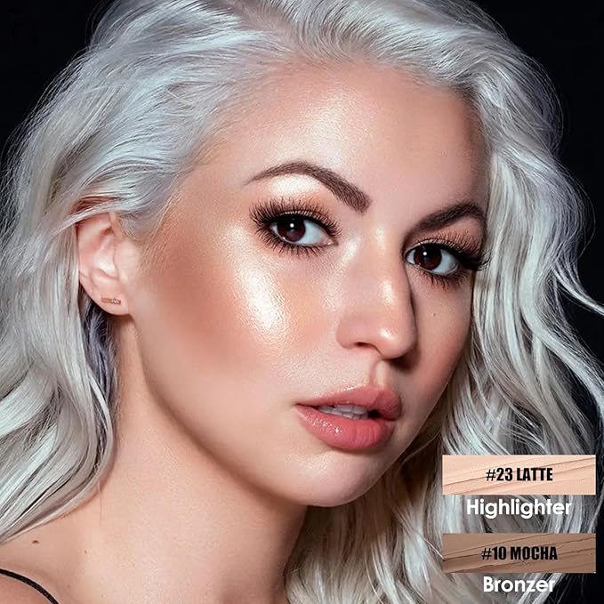 FOCALLURE 2 Pcs Mineral Cream Contour Stick,Moisturize Highlighter and Bronzer Pen,Non Stick Face Brightens & Shades Pencil,Long Lasting & Smooth Gliding Face Illuminator Makeup,23+10